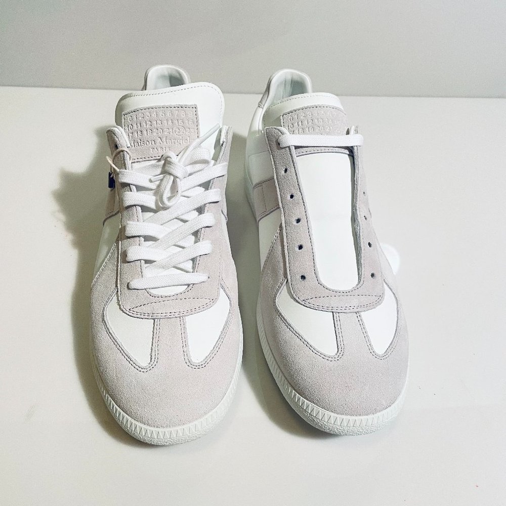 MAISON MARGIELA MENS SNEAKERS, WHITE, LEATHER/SUEDE ***BRAND NEW***